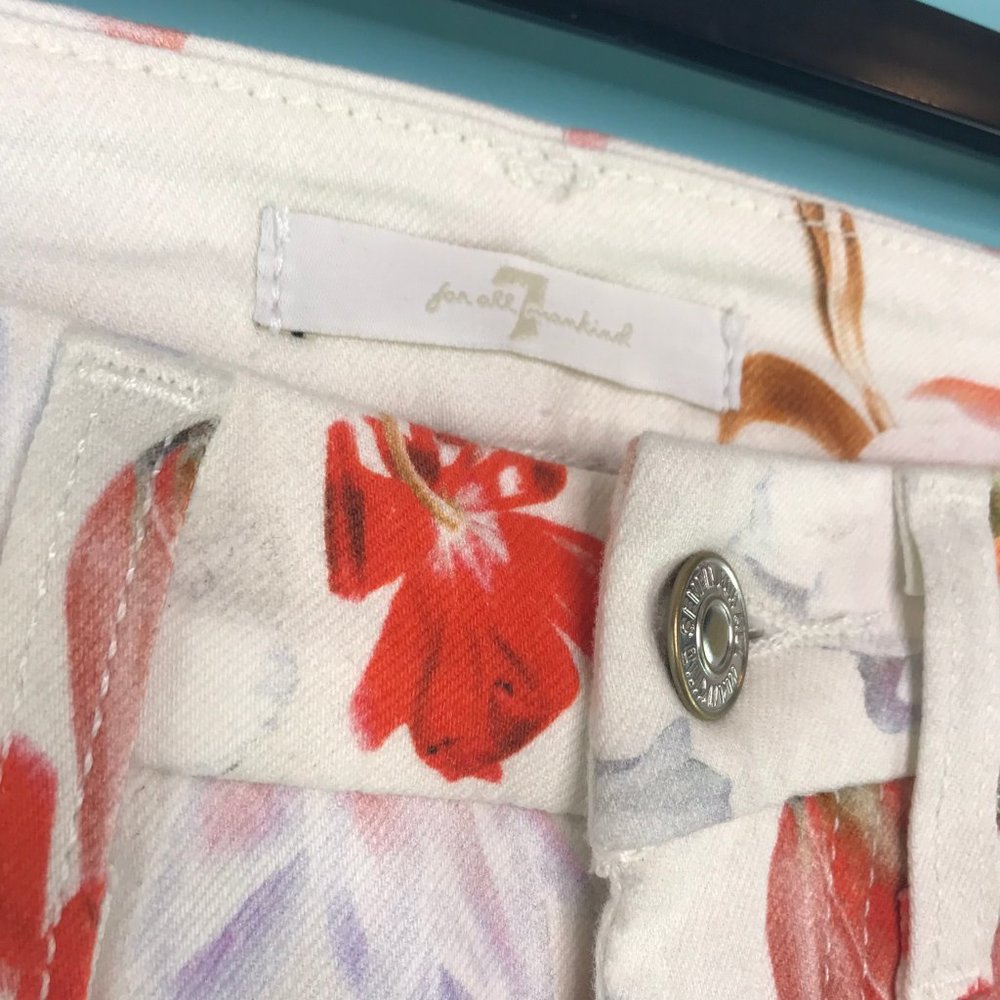 NWOT 7 For All Mankind Floral White Pants Size 23 - Picture 4 of 6